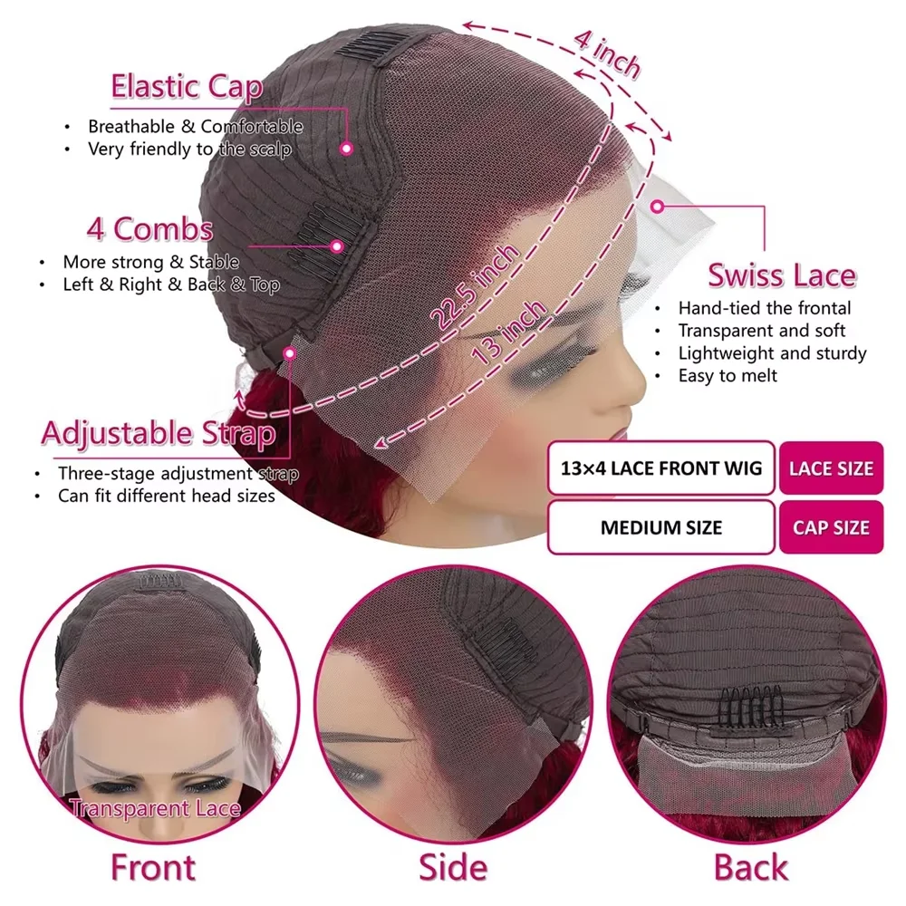 99J Short Bob HD Lace Human Hair Wigs Brazilian Burgundy Straight 13x4 Lace Front Wig For Women Pre Plucked Hairline