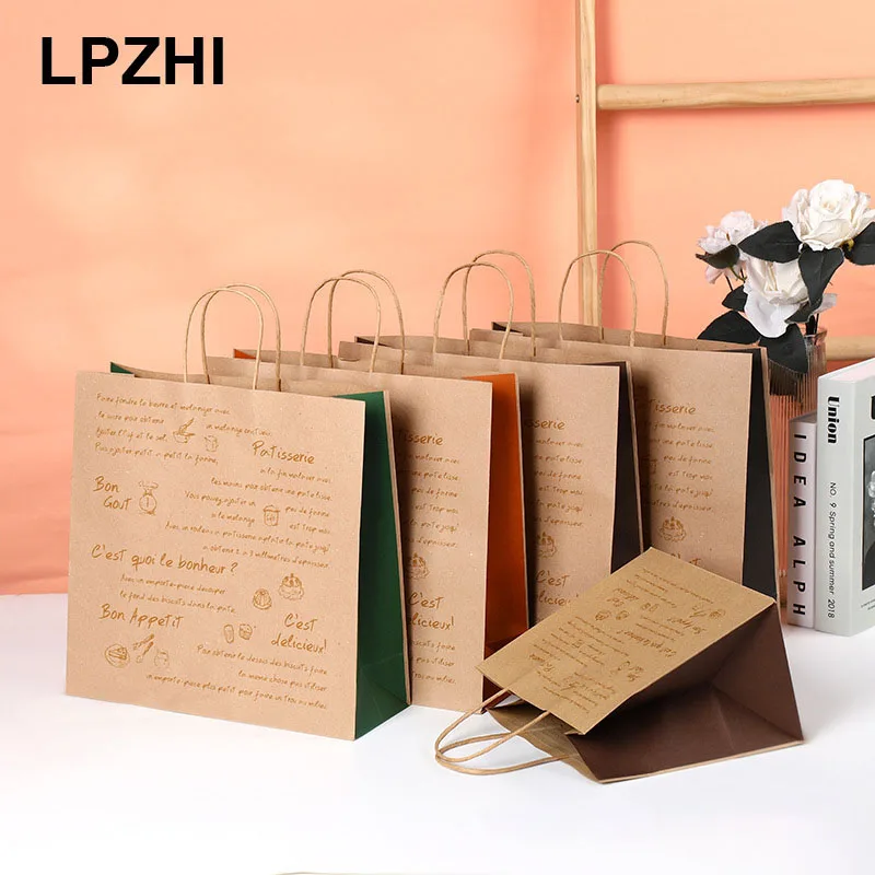 

LPZHI 12Pcs Kraft Cookies Packaging Bags With Handle Home Birthday Party Handmade Cake Candy Decoration Favors Gift Decoration