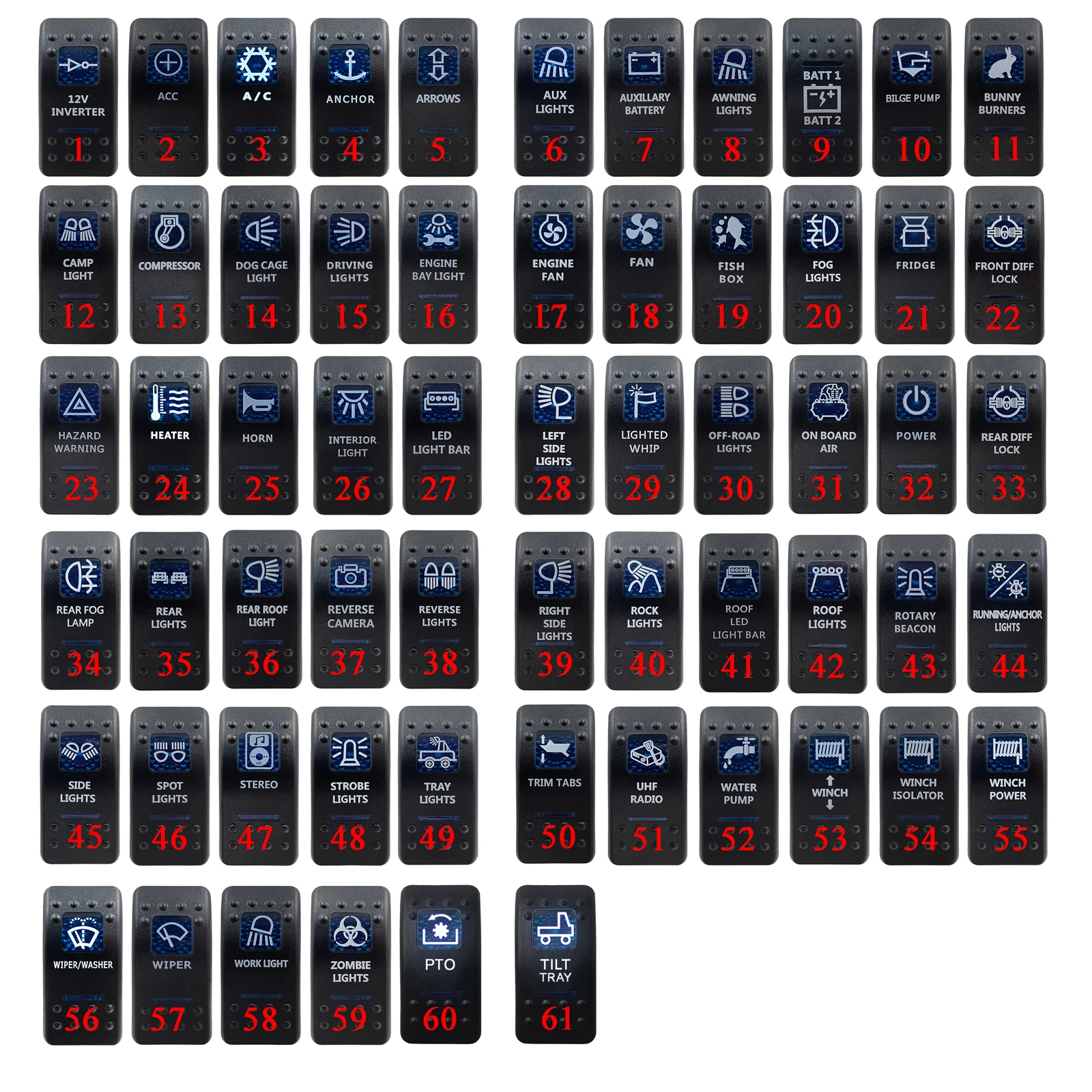 Rocker Switch 12V Marine Grade SPST/ON OFF DPDT/(ON) OFF (ON) Blue Led Light Bar For Carling ARB NARVA Replace Waterproof IP66