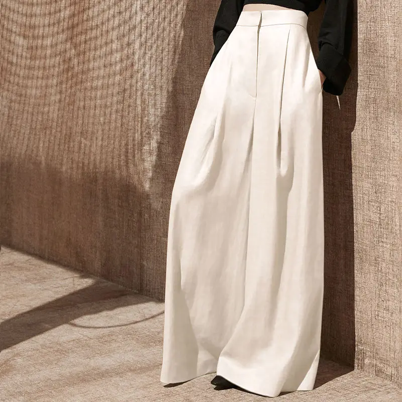 Women's Spring and Autumn New Elegant Solid Pocket Zipper Casual Versatile Simple High Waist Wide Leg Floor Dragging Pants