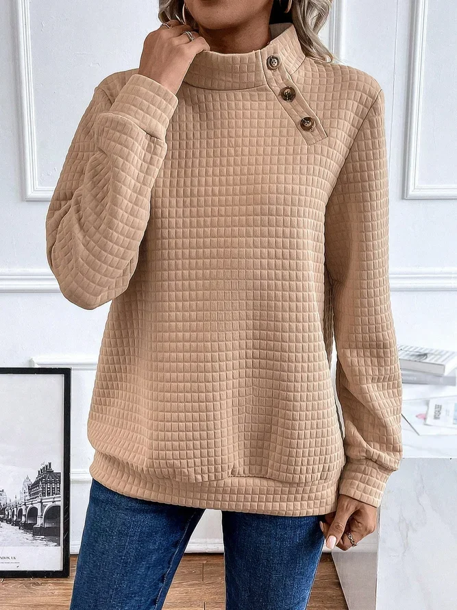 

Casual Button Hoodie Top Women Autumn Fashion Loose Pullover Tops Coat Winter High Collar Warm T-shirt Basic Streetwear Hoody