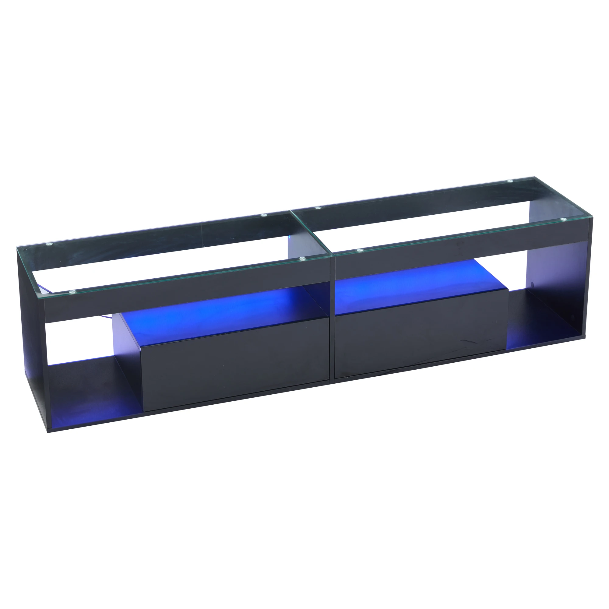Hochglanz-LED-TV-Schrank, geeignet für Fernseher bis zu 70 Zoll, schwarzer Wohnzimmer-TV-Ständer mit 2 Schubladen, TV-Konsolentisch für das Wohnzimmer. – Detail 24