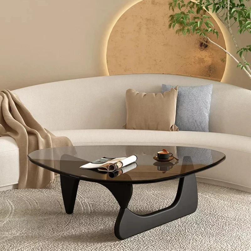 HY Nordic Tempered Glass Tea Table Home Living Room Side Table Solid Wood Leg Coffee Table Simple Balcony Tatami Corner muebles