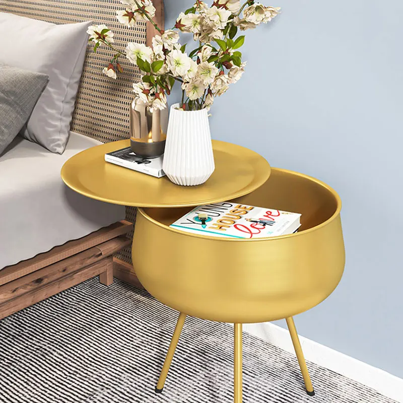 Iron Bedside table bedroom storage cabinet home furniture INS luxury Round small  Side tables nordic Corner coffee Desk Gold - AliExpress