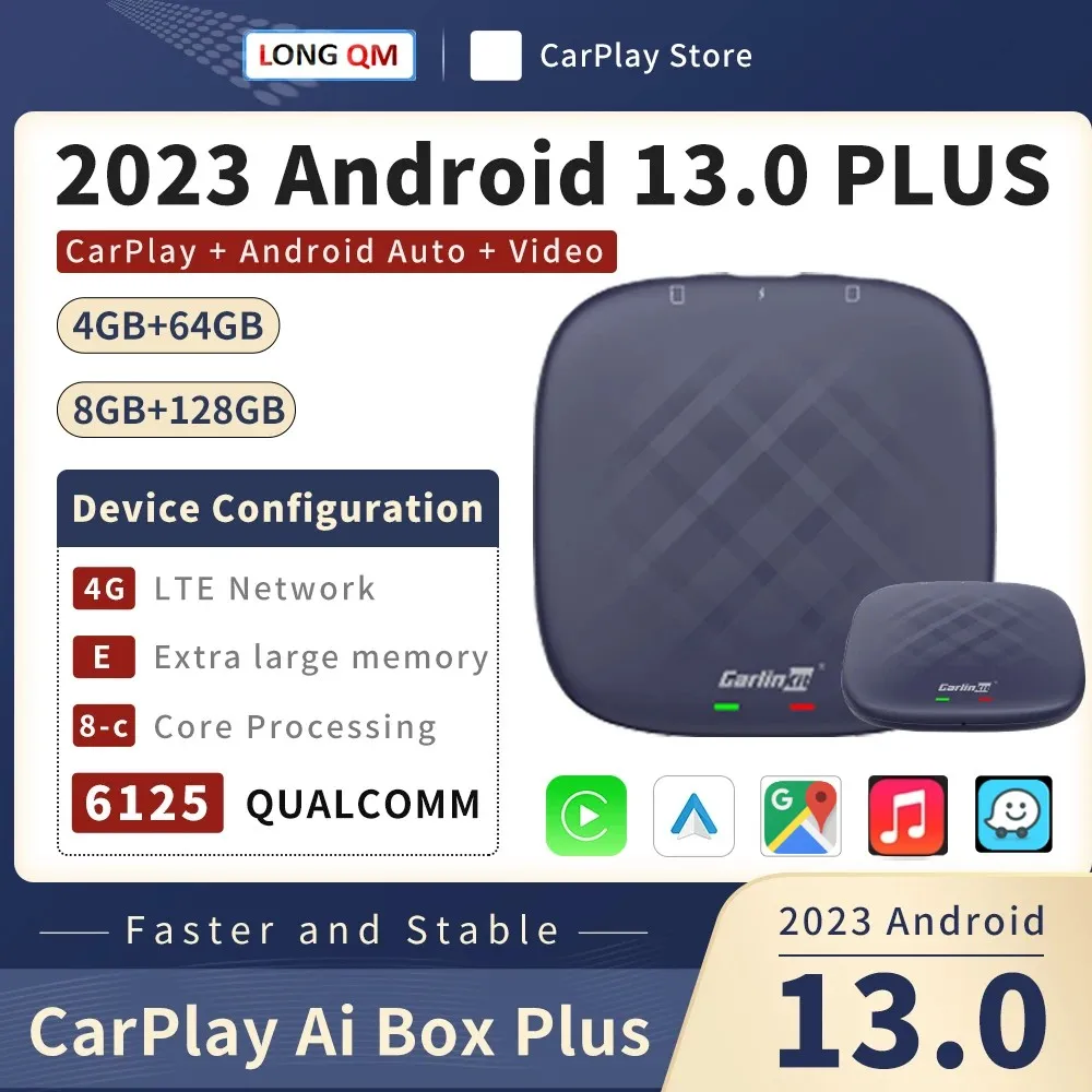 

CarlinKit CarPlay Ai Box 6125 Android 13 For Auto Navigation Streaming TV Box Plus Wireless CarPlay Android Auto 4GLTE 64G 128G