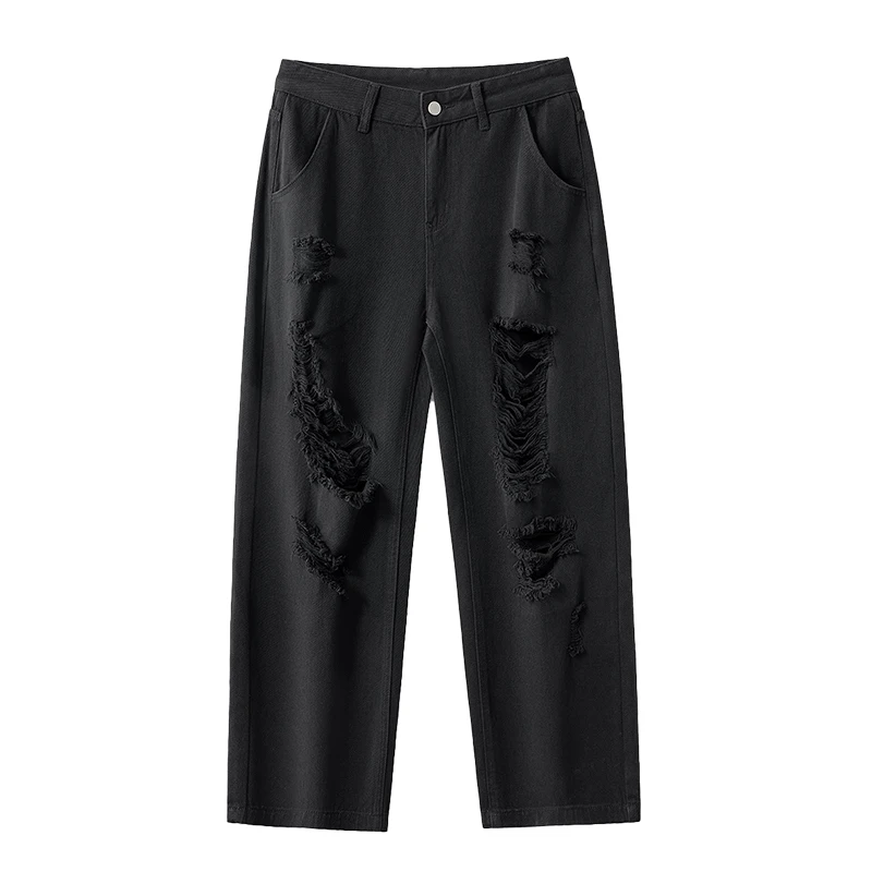 Men's Hole Straight Jeans Spring Autumn New Fashion Pants Trend Luxury Brands Solid Color Jeans Casual High Quality Trouser Male