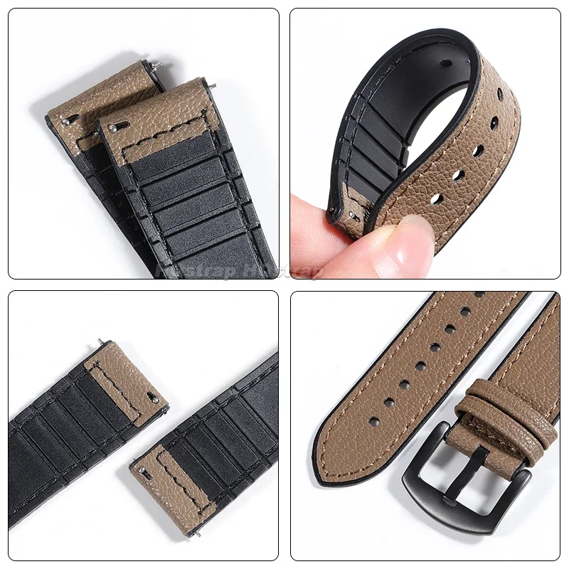 Premium Leather Silicone Hybrid Watch Band - Soft, Waterproof, Quick Release Strap