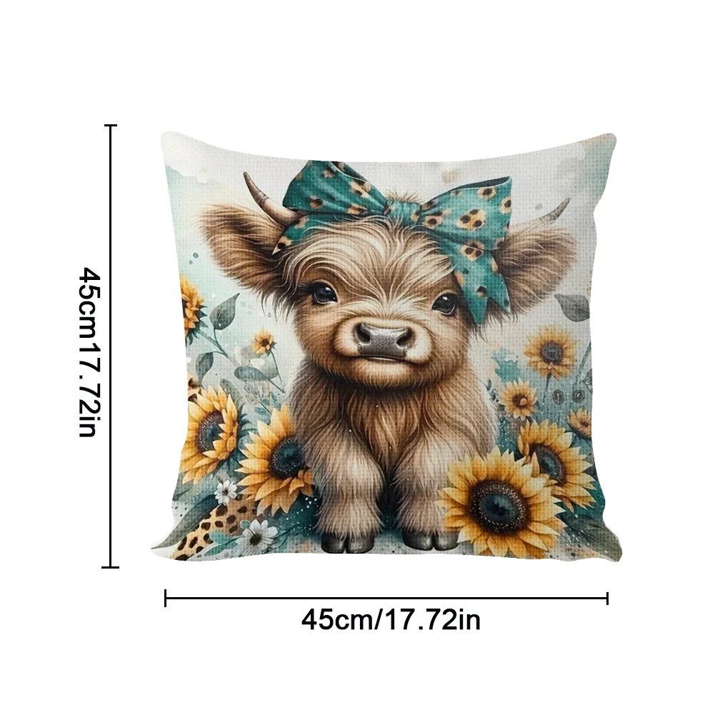 11CT Cotton Sunflower Highland Cow Cushion Cross Stitch Creations 45x45cm Handicraft Embroidery Pillowcase for Adults Beginners