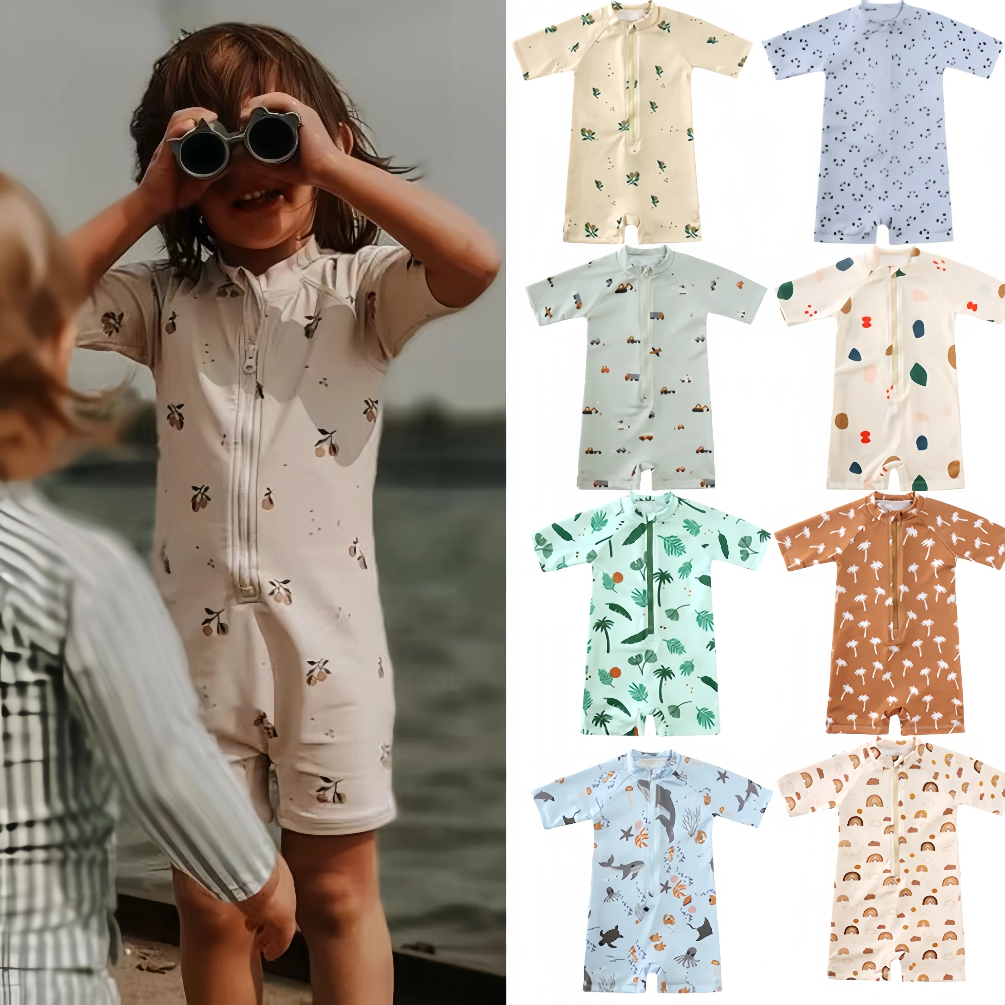 Kids Swimsuits Summer Boys Girls Swimwear Sets With Hat
