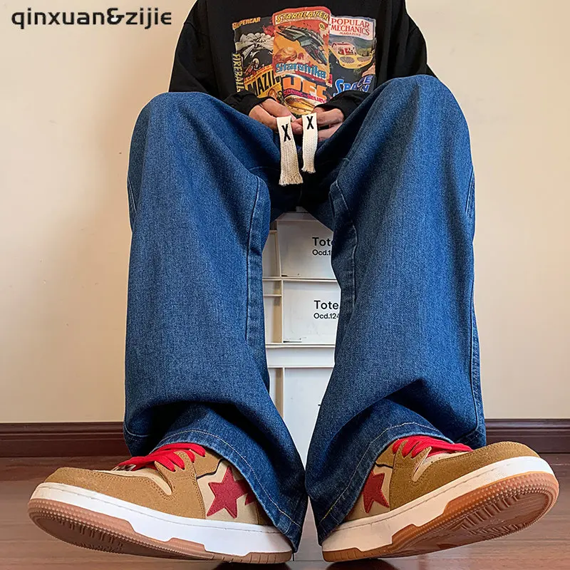 

Новинка 2022, модные мужские мешковатые джинсы в Корейском стиле, классические мужские прямые джинсовые брюки унисекс с широкими штанинами, в стиле хип-хоп, светло-голубой, серый, черный