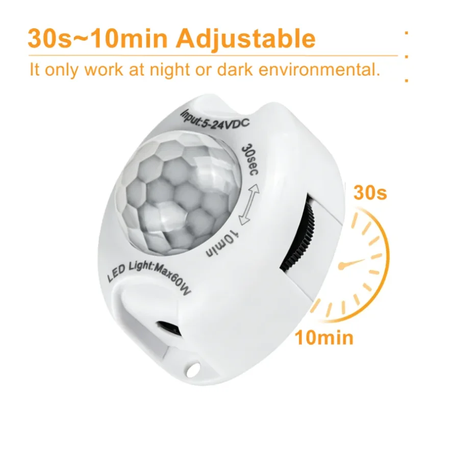 30초10분 조정 가능 DC524V 3A 고감도 PIR 모션 센서 스위치 LED 스트립용 적외선 IR 센서 감지기 시간 지연