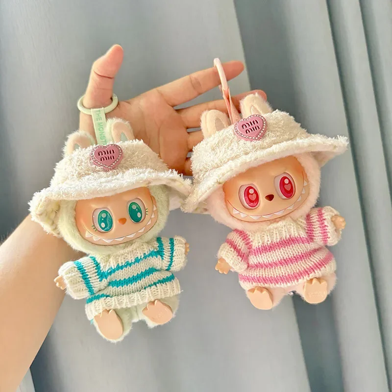 Mini Doll'S Clothes Outfit Accessories For Korea Labubu V1 V2 Idol sitting party pink and white striped sweater cup Clothing 5