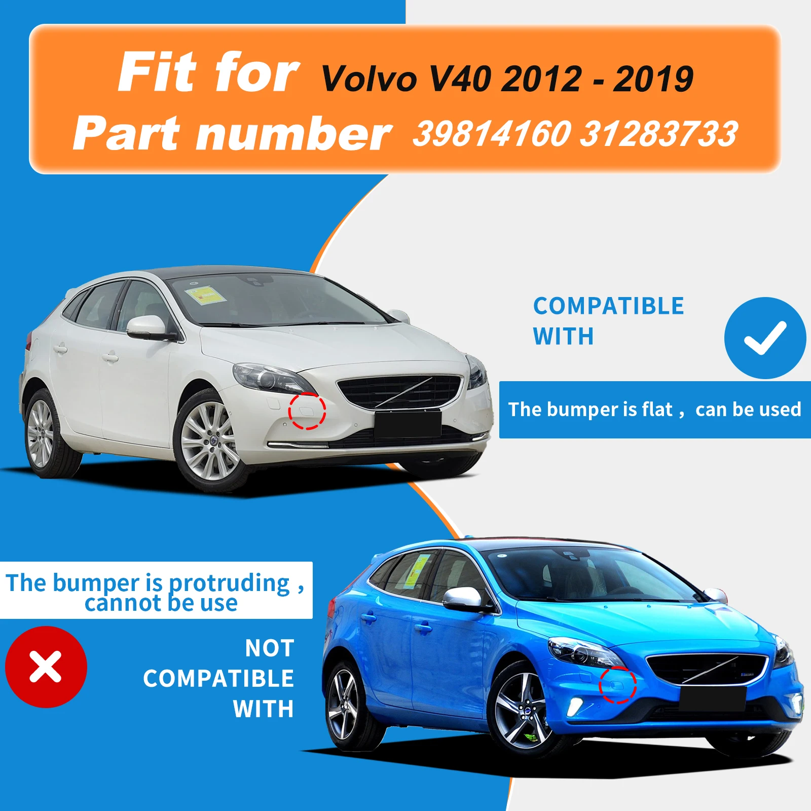 Front Bumper Tow Hook Cover Cap Eye For volvo V40 2012 2013 2014 2015 39814160 31283733 Car Rear Bumper Hook Cover