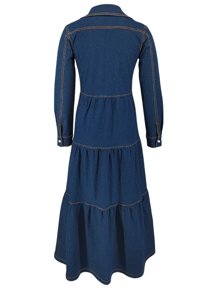 Wmstar Denim Dress Women Casual Button Cardigan Long Sleeve Dresses Fashion Streetwear New Spring Clothes Wholesale Dropshipping