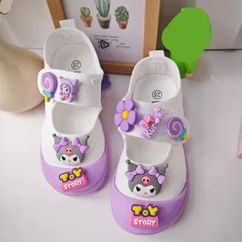 Kuromi Girl Canvas Shoes Princess Sanrios New Spring Autumn Children's Shoes Kids Shoes Kawaii Cartoon Student Anime Figure