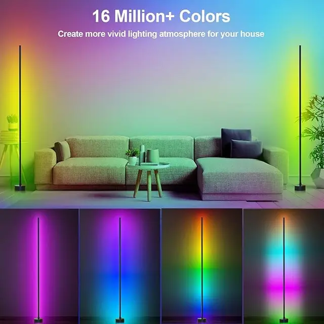 Smart RGB LED Corner Floor Lamp, App And Remote Control, Music Sync Color Changing Light, Modern Mood Lighting for Living Room Bedroom Gaming Setup 1
