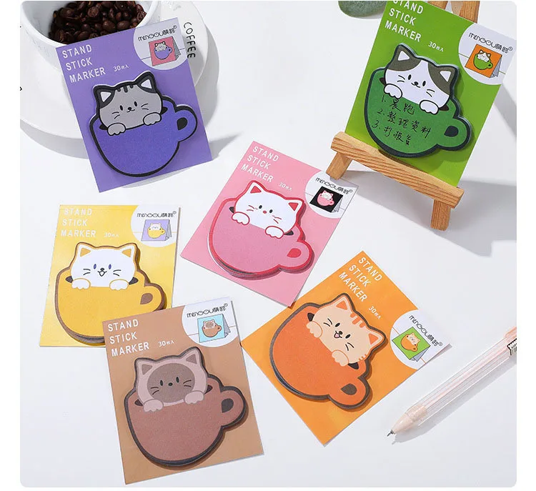 1-teiliges Lytwtw's Cartoon-Klebeband, niedliche Kawaii-Katzen-Cup-Notizen, Notizblock, Notizblock, Büro, Schulbedarf, Schreibwaren-Aufkleber – Detail 9