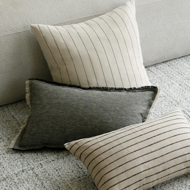 White Textured Throw Pillow, Striped Pillow Cover, Farmhouse