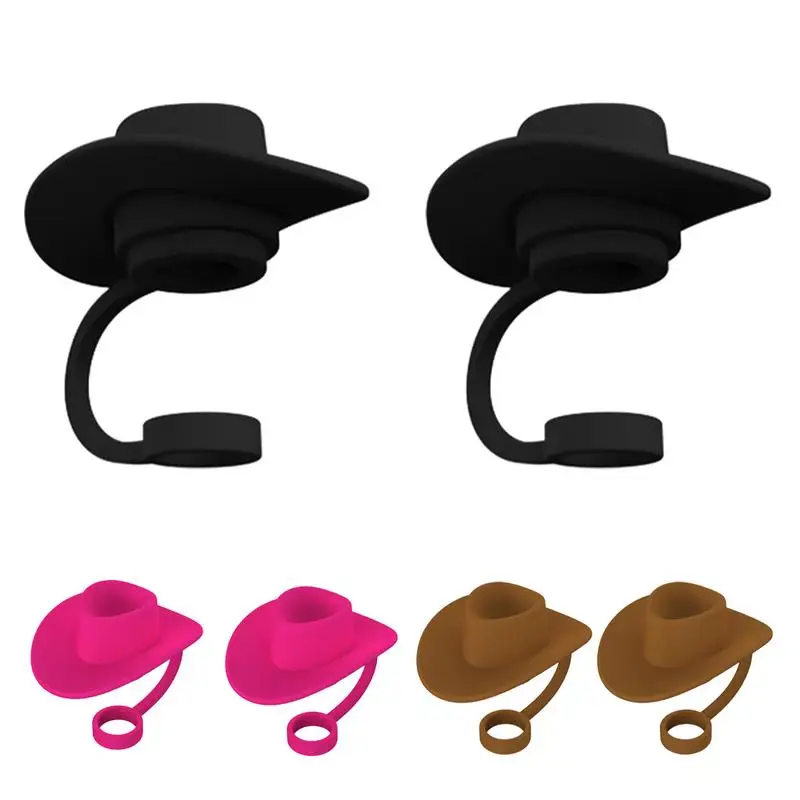 

4/6pcs Silicone Cowboy Hat for Cups Straw Covers Cap Cute Funny Tumbler Straw Topper Accessories for Man & Woman Students Gift