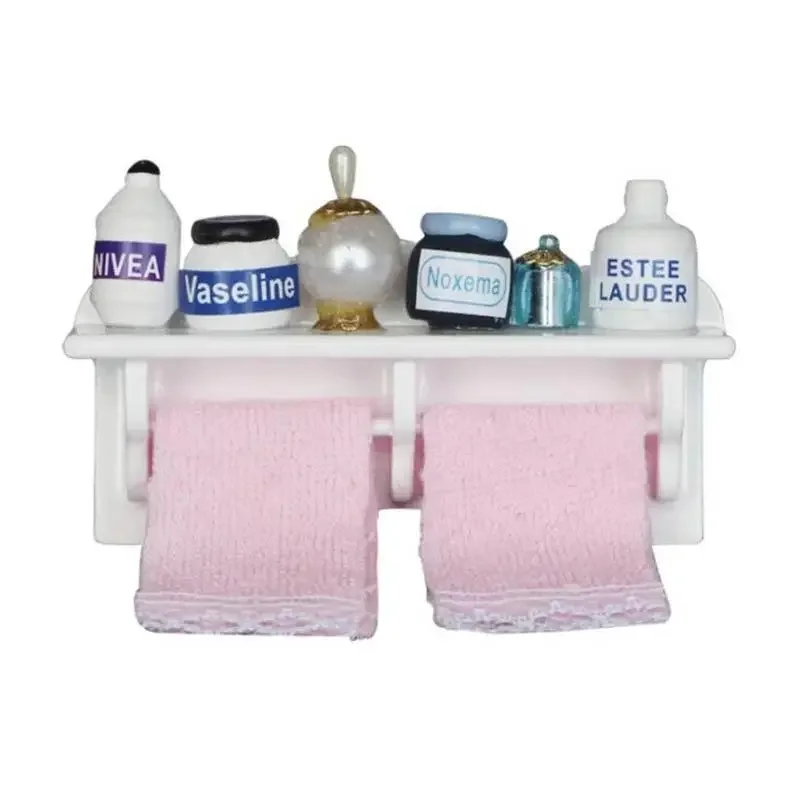 1SET 1:12 Dollhouse Minatures Bathroom Towel Rack Storage Shelf with Accessories 5