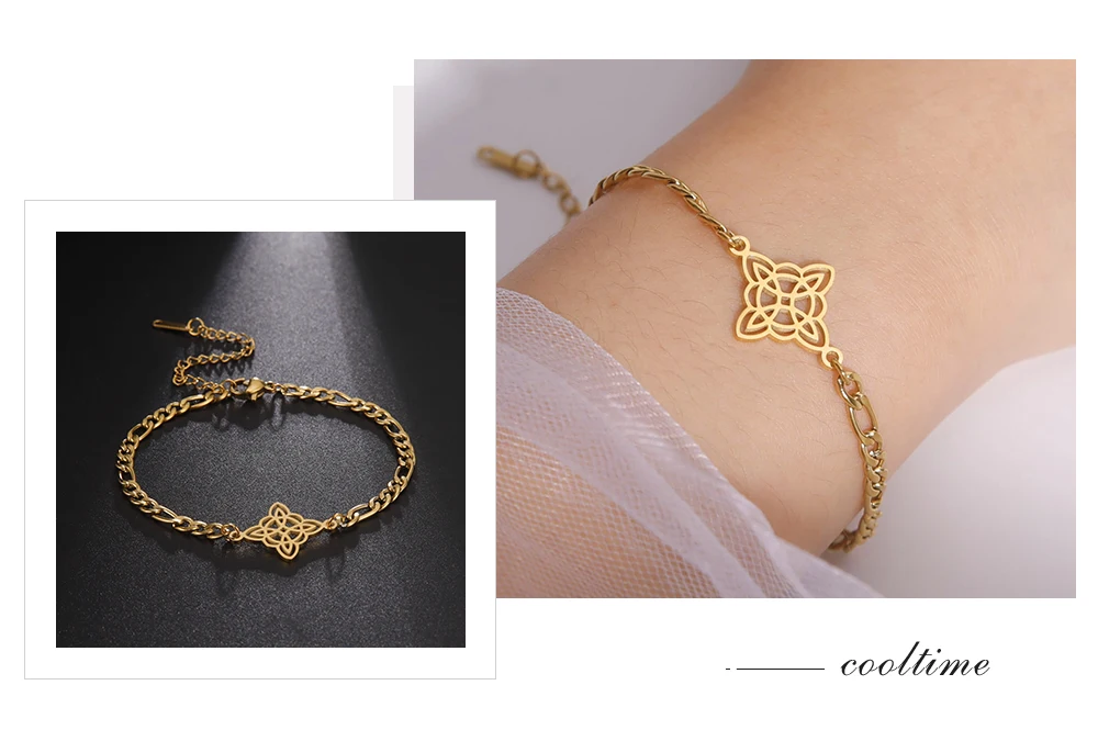 COOLTIME Edelstahl-Armband mit Hexenknoten-Anhänger, Figaro-Kettenarmband für Frauen, Wicca-Amulett-Schmuck, Geschenk zum Frauentag – Detail 22