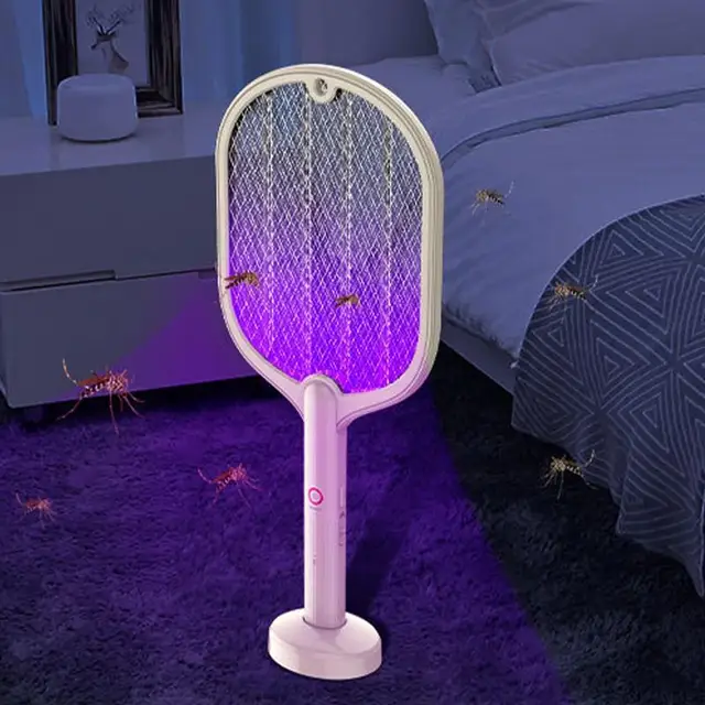 Fly Swatter Racket 3000V Led Légy Electric Zapper 2 1-Ben Inhsalált Fotokatalizátor Lámpa 3-Rétegű Biztonsági Hálóval - Image 5