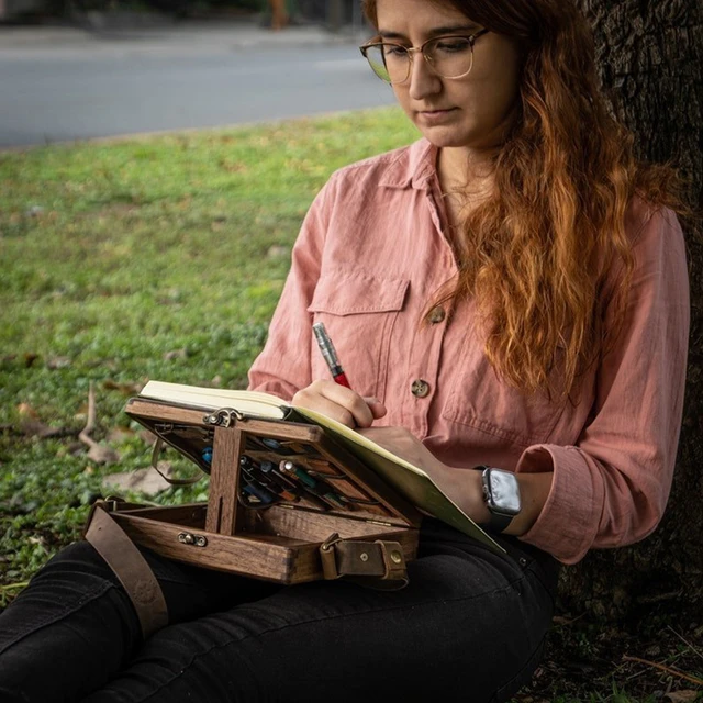 Boîte de rangement d'artiste portable multifonctionnelle en bois