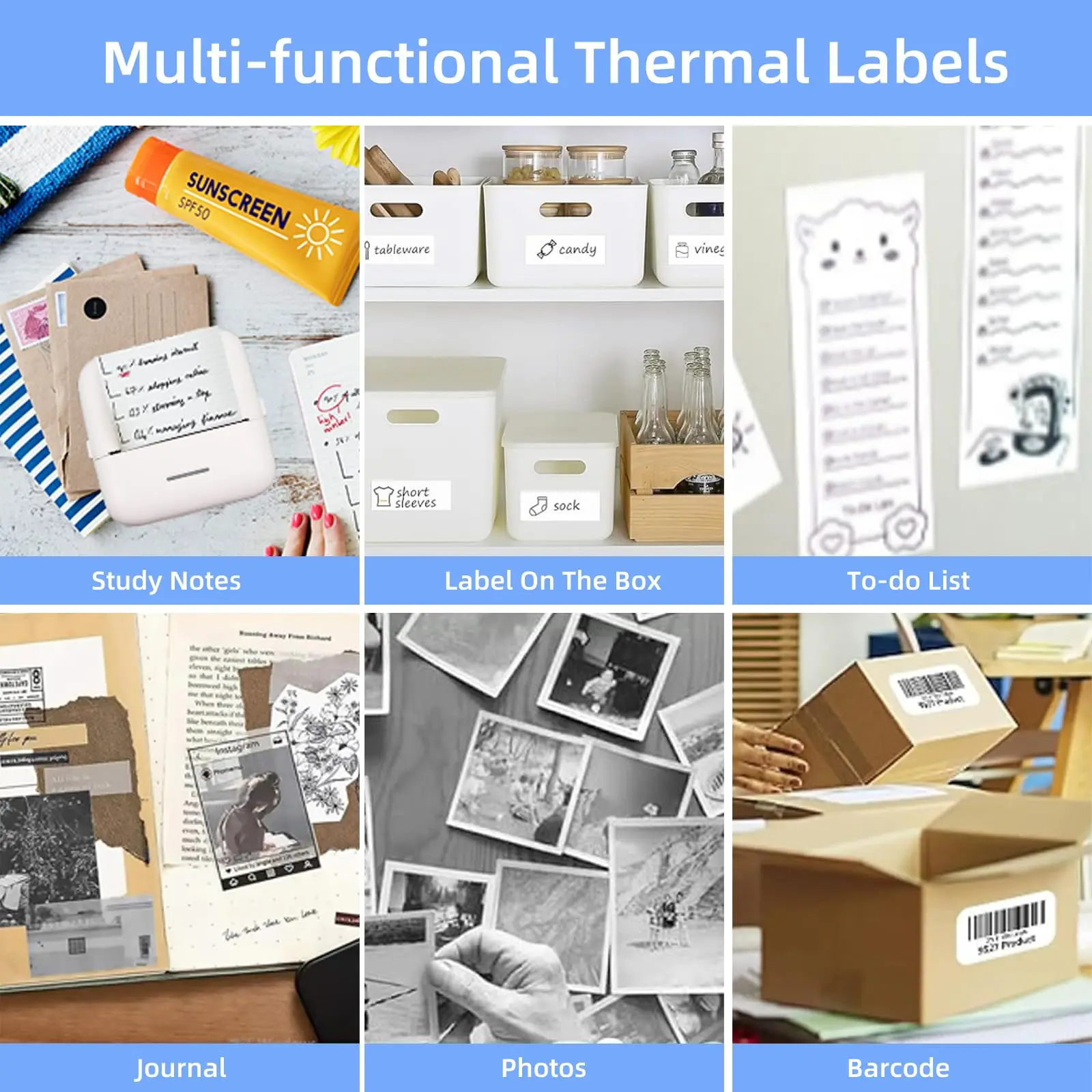 Thermal Paper 10 Rolls Mini Thermal Printer Sticker Paper Photo Printer Refill Paper Mini Sticker