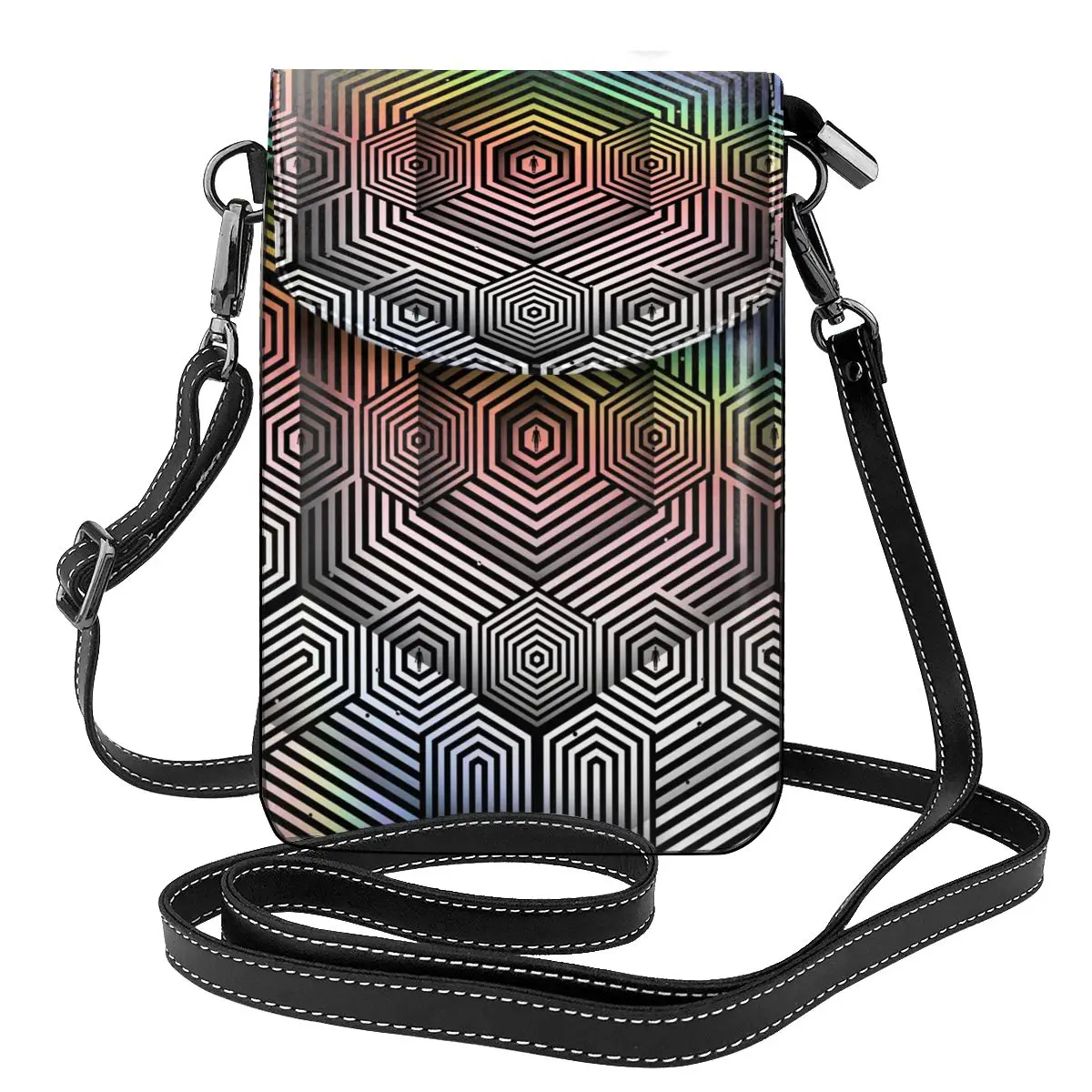 Ombre Geometry Shoulder Bag Optical Art Fashion Vintage Women Bags Leather Outdoor Female Purse