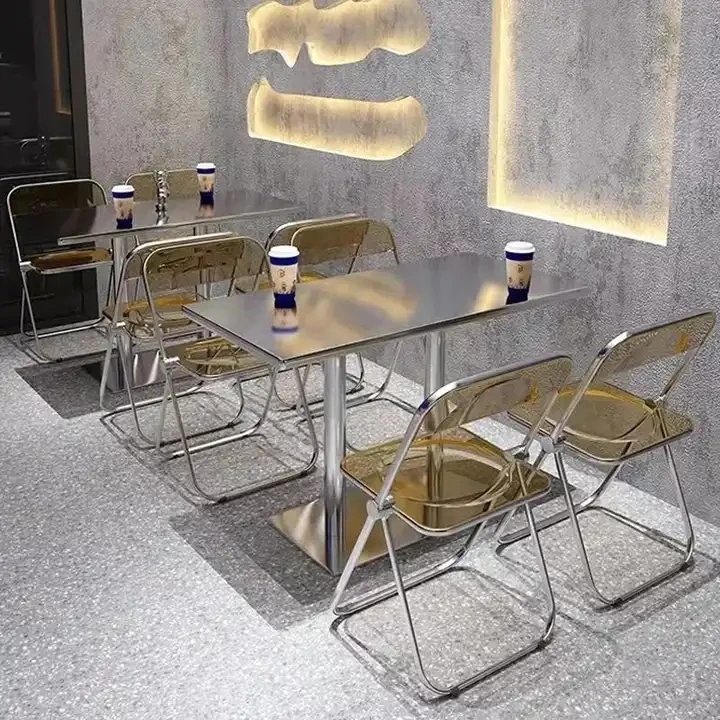 modern hotel restaurant stainless steel transparent acrylic dining chairs fold coffee chairs