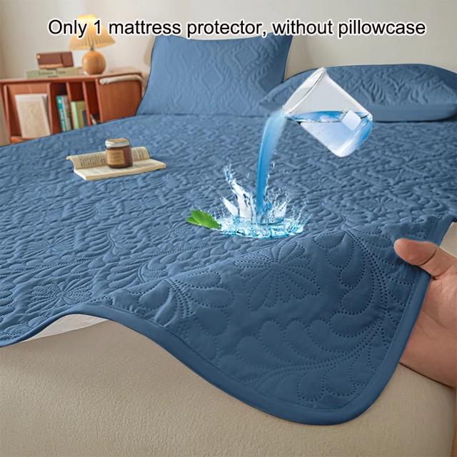 1 housse de protection pour matelas laminé imperméable à motifs modernes simples, housse de lit bleu Denim pour chambre à coucher, literie (sans taie d'oreiller) 3