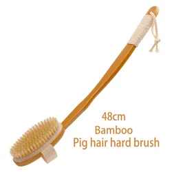 Luxurious Bamboo Curved Handle Bath Brush with Pig Mane Bristles, Foldable Design for Ultimate Bathing and Massage Experience (48cm Pig hair brush)