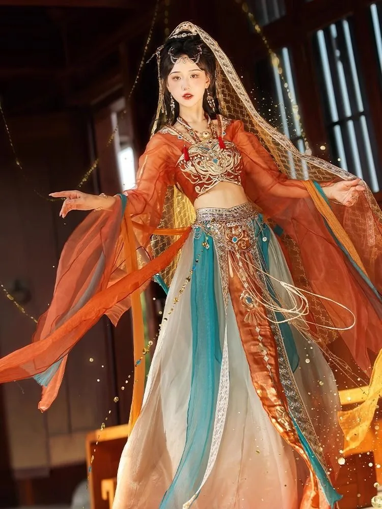 Dunhuang Hanfu Female Dance Han Elements Tianzhu Princess Western Regions Goddess Chinese Traditional Costume Exotic Style dance dress chinese traditional costumes women dance costume stage performance costume