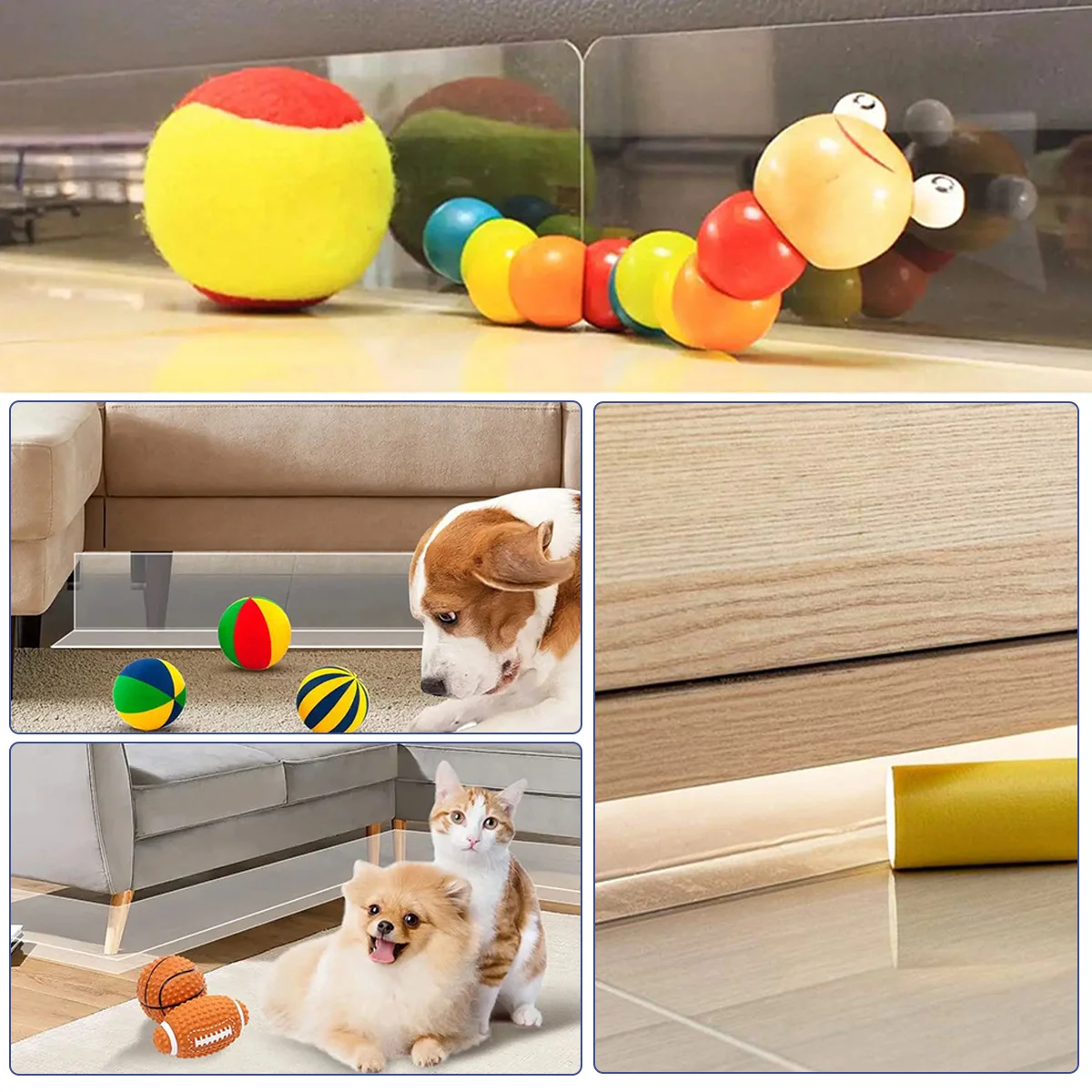 7Pcs Clear Under Couch Blocker L-Shape Pet Barrier Blocker with Adhesive PVC Transparent  Waterproof Toy Blocker for Bed Sofa