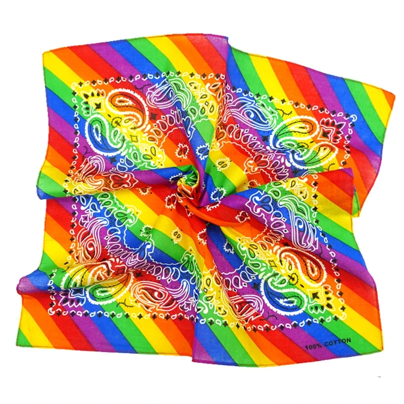 

Y166 Unisex Cotton Hip Hop Bandana Headwear Rainbow Stripes Paisley Hair Band for Head Sqaure Scarf Neck Wrap Mask Wristband