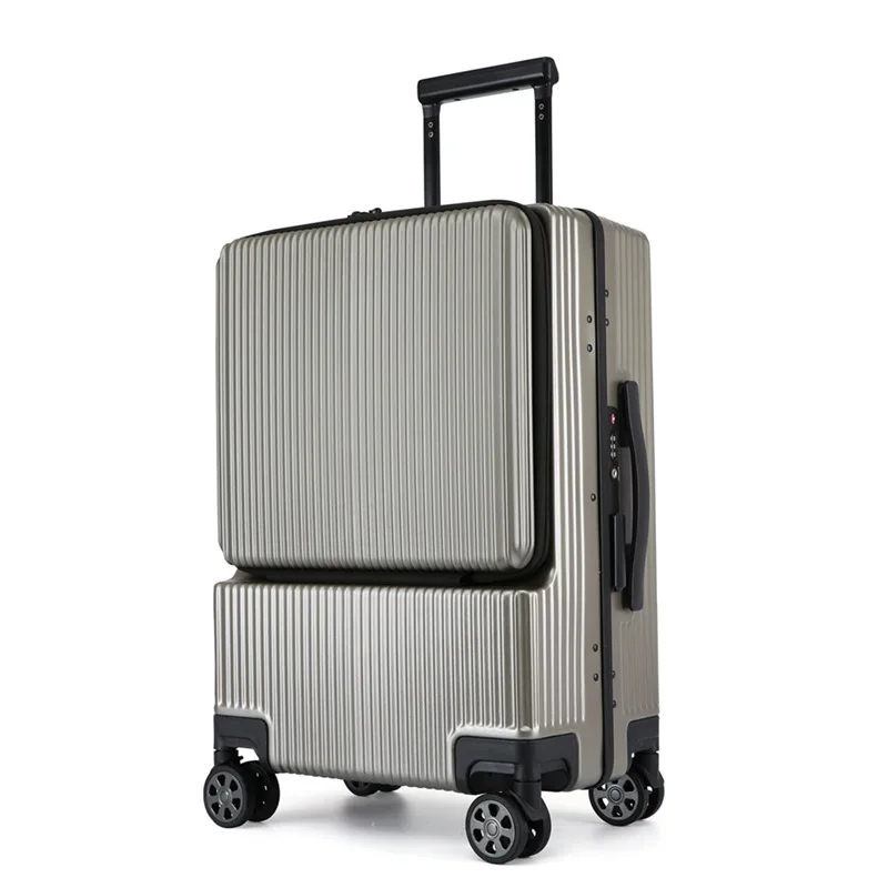 PLUENLI Business Front Opening Luggage Computer Boarding Suitcase Men's and Women's Side Open Trolley Case Rechargeable