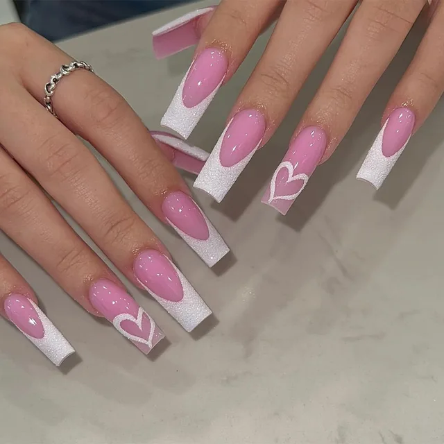 White French Press on Nails 3D Bowknot Fake Nails Tips Full Cover Wearable False Nails for Women and Girls DIY Manicure 24Pcs 2