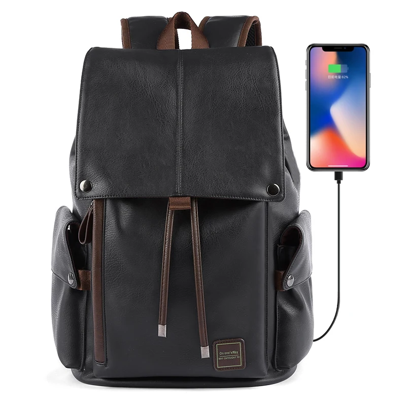 Men Leather Backpack Travel Multi Male 