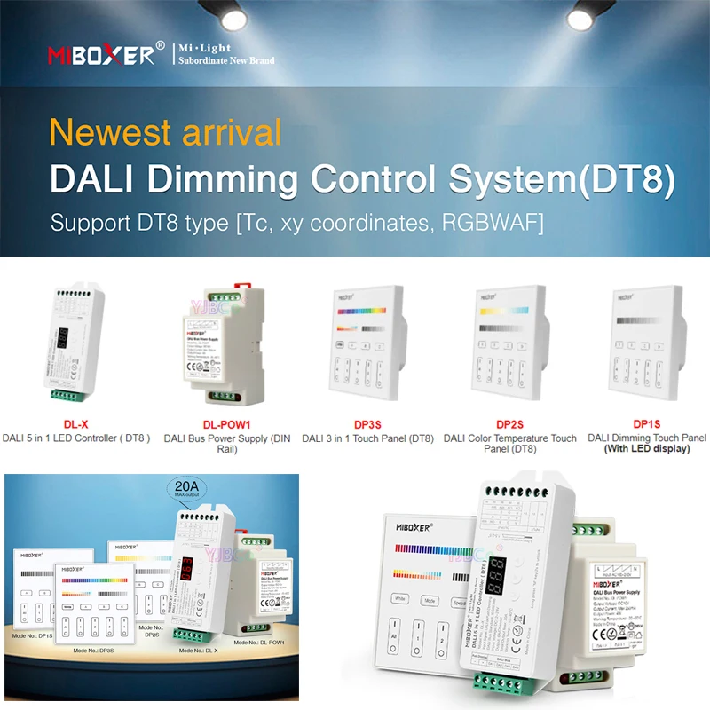 Miboxer DT8 DALI Dimming Control System 86 touch panel DALI Bus Power Supply DIN Rail DALI 5 in 1 LED Controller for LED lamps