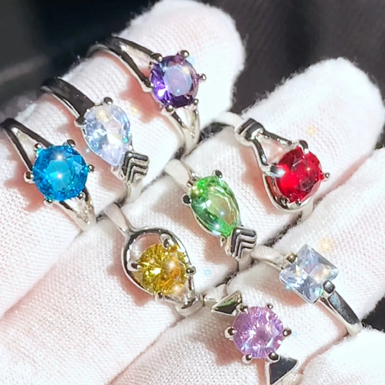Wholesale 20/30/50pcs Colorful Crystal Zircon Women Wedding Finger Rings Copper Plated Silver Engagement Size 6-9 Trendy Jewelry