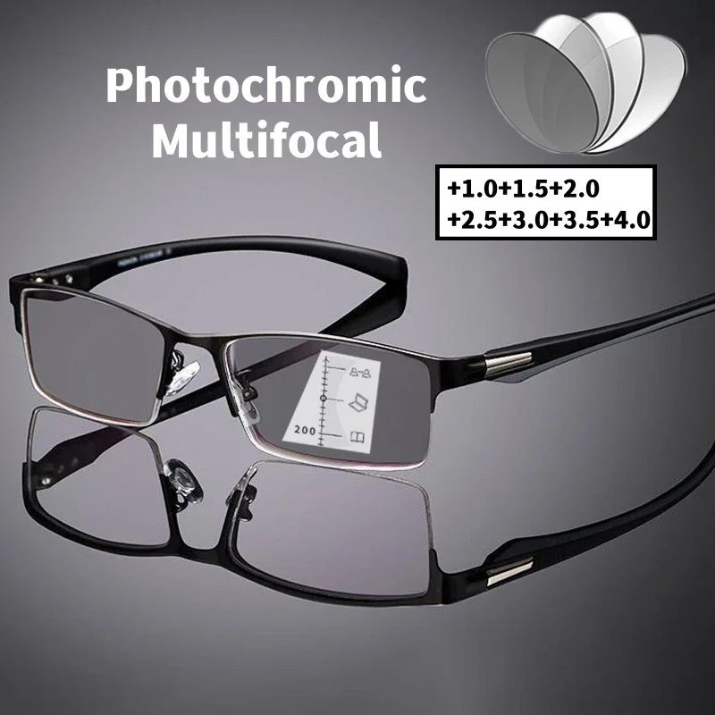 Business Progressive Multifokale Lesebrille Trendy Near Far Presbyopie Vintage Photochrome Sonnenbrille Brillen +1,0 bis +4,0