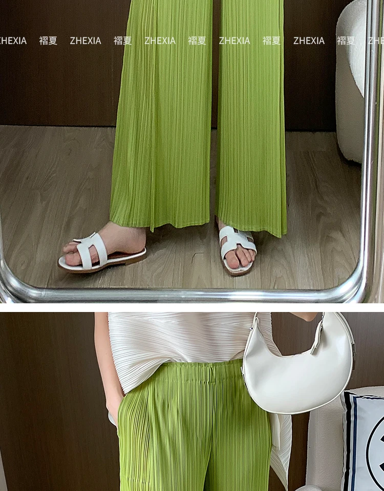 2026 New Miyake Loose Large Size Nine-minute Pants High-waisted Draped Pleated Leisure Thin Pleated Straight Wide-leg Pants Thin