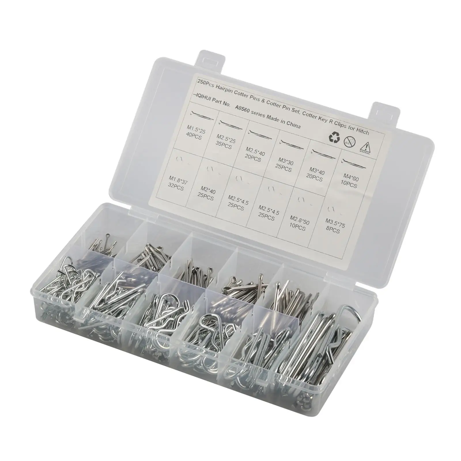 

250Pcs Cotter Pin Assortment Set Hairpin Cotter Pins Set for Mower