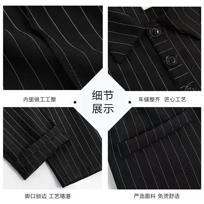 Summer Stripe Linen Men's Set Turndown Collar Short Sleeve T-Shirt Elastic Waist Ankle Length Casual Pants Two Piece Suit