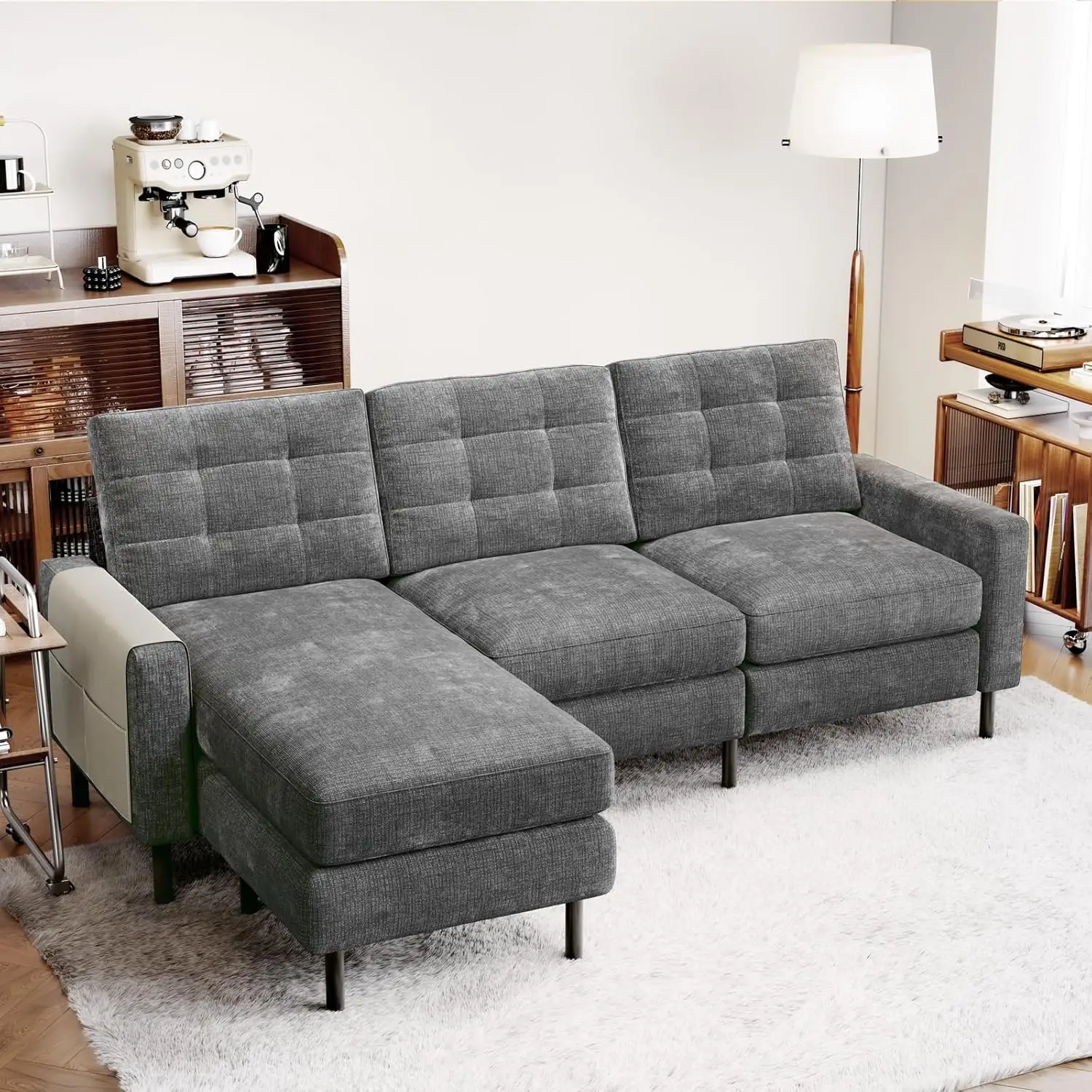 

3 Seat Sofa 79' L-Shape Couch Convertible Compact Love Seat - Comfy Chenille Fabric Adult Size for Living Rooms,Grey