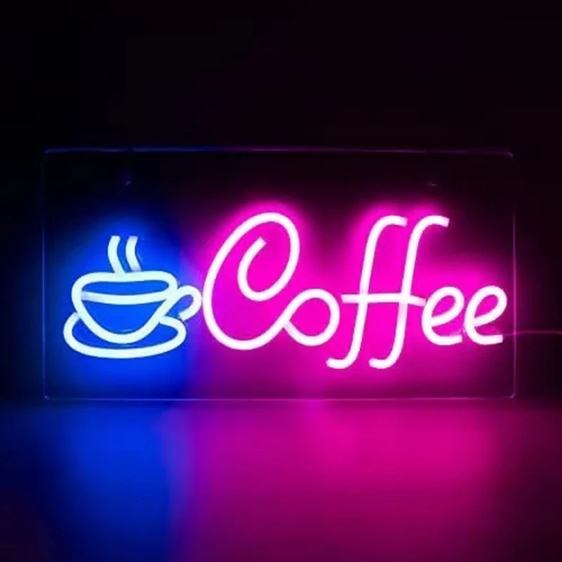 Coffee Bar Neon Signs Light LED Wine Glasses Logo Night Lamp Decor Room Home Shop Restaurant KTV Party Holiday Birthday Gift