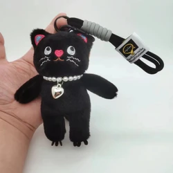 Kawaii Pink Cat Plush Keychain - Cute Soft Pendant & Bag Accessory (Black)