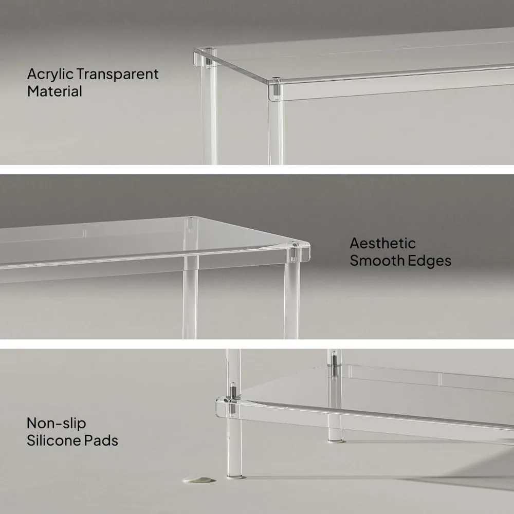 acrylic long shoe rack - 2 tier shoe organizer for closet- wide shoe shelf clear shoes rack for entryway, 42.7'' l x 11.8'' w x
