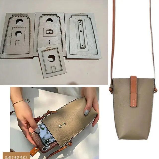 Introducing the Japan Steel Blade Wooden Die DIY Handmade Leather Knife Mold Mini Shoulder That Can Hold 2 Phones Bag Without Shoulder Strap