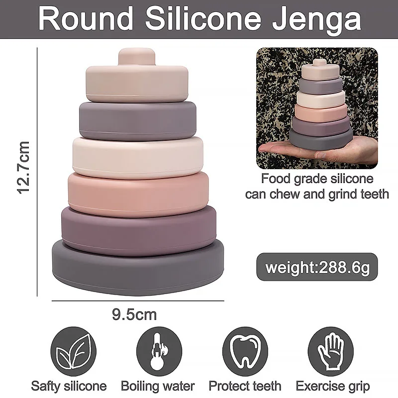 TYRY.HU 6pcs Baby Silicone Building Block Infant Montessori Cartoon Heart Shaped Stacking Soft Block Kids Silicone Teething Toys 6